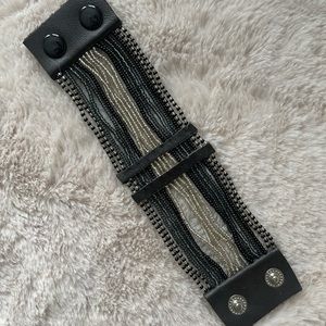 Black Beaded Cuff Bracelet